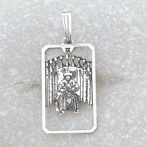 Nine of Cups Tarot Card Pendant .925 Sterling Silver